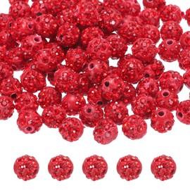 sourcing map 50pcs 8mm Rhinestone Beads for Jewelry Making, Bling Disco Bead Sparkle Diamond Clay Bead for Necklace Bracelet Christmas, Red