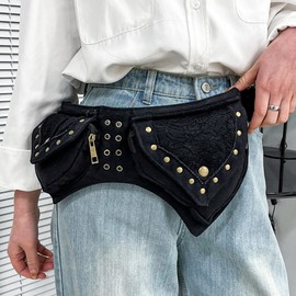 Cotton Fanny Pack for Men Women Thigh Drop Leg Bag Bum Waist Bag Utility Hip Belt Money Bag Womens Travel Outdoors Sports Workout Travelling Black