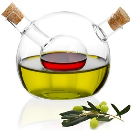 com-four® Essig- und Ölflasche mit Korken - Glasflasche mit Einsatz und 2 Öffnungen - 2 in 1 Glaskaraffe zum Befüllen - Öl- und Essigspender (1 Stück - 2 in 1)