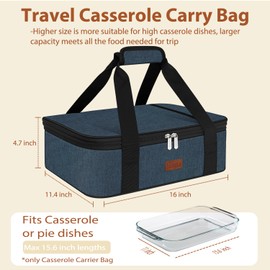 iaodia Insulated Casserole Carrier Bag, Expandable Thermal Food Carrier Insulated Travel Carry Bag for Hot or Cold Food for Picnic Cookouts Potluck Parties Fits 9" x 13" Baking Dish (Blue)
