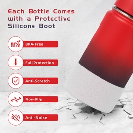 Volhoply 14oz kids stainless steel insulated leakproof thermos water bottle with straw Lid and Silicone Boot,BPA-Free Easy Use for Boys&Girls,double wall Vacuum(Red Purple,1)