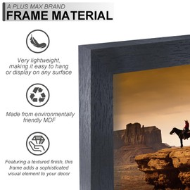 A PLUS MAX 5x10 Picture Frame Set of 2, Black Engineered Wood Frame for 5 x 10 Inch Picture Poster Photo, Light Weight 5 by 10 Frame with Wood-grain for Wall - 2 Pack/Black/5"x10"