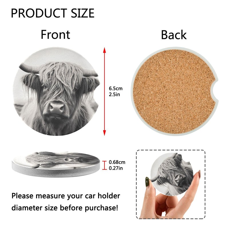 xigua Absorbent Car Coasters 2 Pack, Ceramic Coaster with Cork