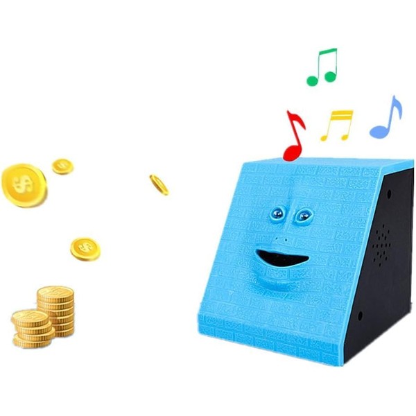 WeFoonLo Novelty Coin Money Eating Musical Face Bank Automatic Money Saving Collection Piggy Bank for Kids Children (Blue Brick)