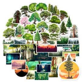 50Pcs Forest Adventure Stickers - Waterproof Vinyl Nature Sticker for Water Bottles Laptops Gear Scrapbooks Luggage Helmet Skateboard Snowboard Guitar- Perfect for Teens and Adults Nature Enthusiasts