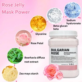 Ouhans Jelly Mask Powder for Facials Care,Rose Petals Gel Jelly Face Mask,Professional Peel off Rubber Mask,Hydrating Jelly Masks,DIY Spa Mask with Double-ended Silicone Brush,23 Fl Oz