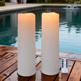 4" x 14" Large Waterproof Outdoor Flameless Candles Battery Operated LED Pillar Candles for Indoor Outdoor Lanterns, White, Long Lasting, Set of 2