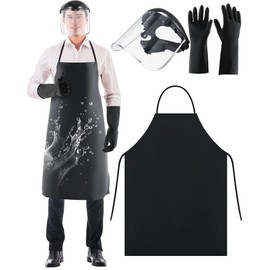 ElectricWise 3 Pack Safety Face Mask Shield with 42.5" Waterproof Rubber Apron and Chemical Resistant Latex Gloves for Heavy Duty Chemical Work Grinding Full Impact Resistant Safety Face Mask Shield