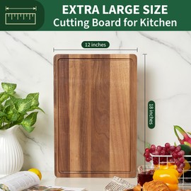 Acacia Wood Cutting Boards for Kitchen, [18" x 12" x 1"] Medium Edge Grain Cutting Boards, Solid Wood Butcher Block Cutting Board with Juice Grooves and Handle, Knife Friendly and Reversible