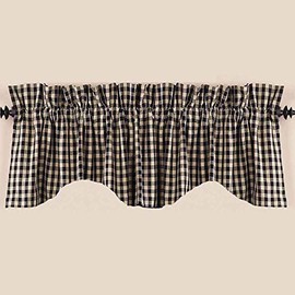Heritage House Check Scalloped Black and Nutmeg 72" x 15.5" Lined Cotton Valance by Raghu