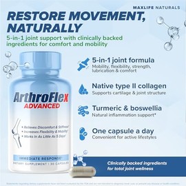 Arthroflex - Suplemento de articulación avanzado para aliviar el dolor, alivia las molestias y la rigidez con la curcuma de cúrcuma, extracto de Boswe