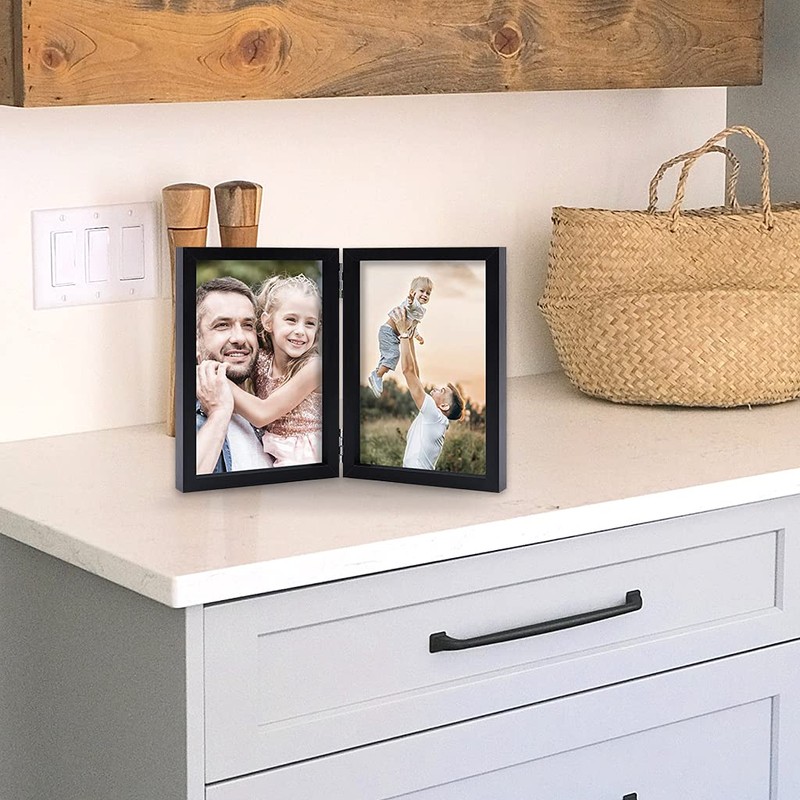 5x7 Double Picture Frames Hinged MDF Wood with Real Glass