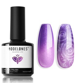 modelones Gel Nail Polish, 15 ML Pearl Gel Polish Color Changing Temperature Color Changing Mood Pearlescent Purple Pink Swirl Thread Texture Soak off UV Cured Gel Polish Salon Manicure Art