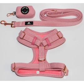 2GoodPups Pink Dog Harness Leash and Poop Bag Holder Set - Puppy Essentials Kit - Dog Harness No Pull - Dog Harness Small Sized Dog - Dog Harness Leash Waste Bag Set (Large)