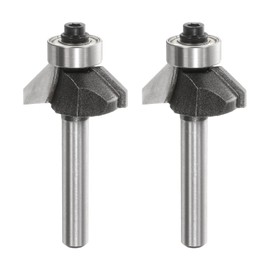 HARFINGTON 2pcs 45 Degree Chamfer Router Bit 1/4 Inch Shank 5/16" Cutting Edge Carbide Tip with Bearing for Woodworking Milling Cutter Tool, Black