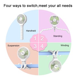 WiHoo Portable Stroller Fan, 11H Ultra-long Battery Life 3 Speed 360°Rotate, USB Rechargeable or Battery Operated Cooling Clip On for Baby Crib Travel Car Seat White