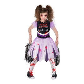 MOMMY'S NEW MAN Girl Scary Bloody Cheerleader Costume Blackish Purple Zombie Cheerleader Costume Cosplay Fearsome Skirt (3-4 Years)