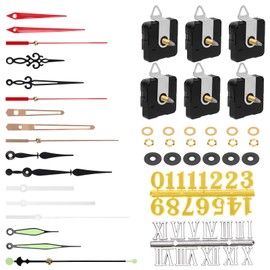 Glarks 38pcs 20MM High Torque Long Shaft Clock Movement Mechanism Kit Includes 6pcs Clock Movements with 6pcs Hooks, 6 Different Pairs Clock Hands, 18pcs Mounting Hardware, 2pcs Clock Numerals