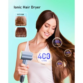 High Speed Ionic Hair Dryer, Travel Hair Blow Dryer for Fast Drying, Lightweight Portable Hairdryer for Women & Men with Nozzle, 4 Temps & 2 Speeds (Blue)