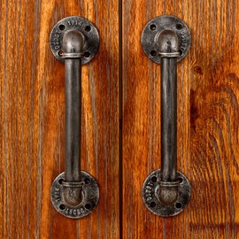 HOEMLIM Pipe Barn Door Handle Industrial Rustic Farmhouse Grab Bar Handrail 12 Inch Set of 2(Black Gray)