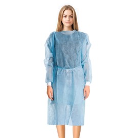 EZGOODZ Blue Disposable Isolation Gown. 10 Pack Disposable Gowns Medical with Cuffs, Sleeves, Back Ties. 45 GSM SPP Disposable Medical Gowns for Women and Men. Unisex Disposable Surgical Gowns