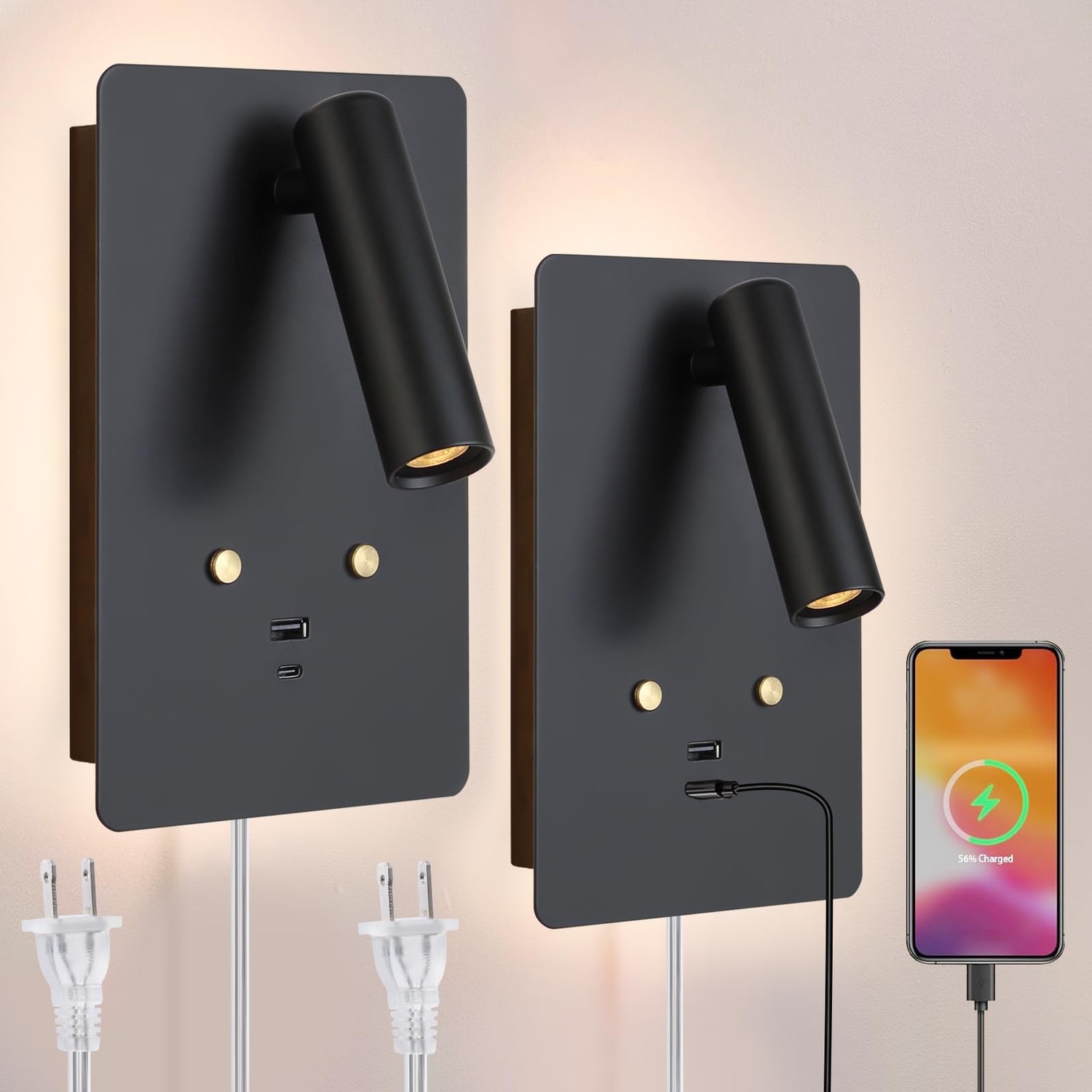 ZEROUNO Dimmable Wall Mounted Reading Light Set of 2,Adjustable ...