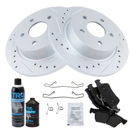 TRQ Rear Performance Brake Pad & Rotor Kit Brake Chemical Kit Brake Pads Brake Rotors Set Semi-Metallic Premium G-Coated Compatible with 2013-2018 Ford C-Max 2013-2016 Escape 2014-2018 Transit Connect