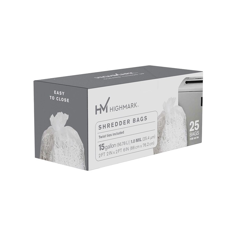 Highmark Shredder Bags, 1 mil, 15 Gallons, Clear, Box Of