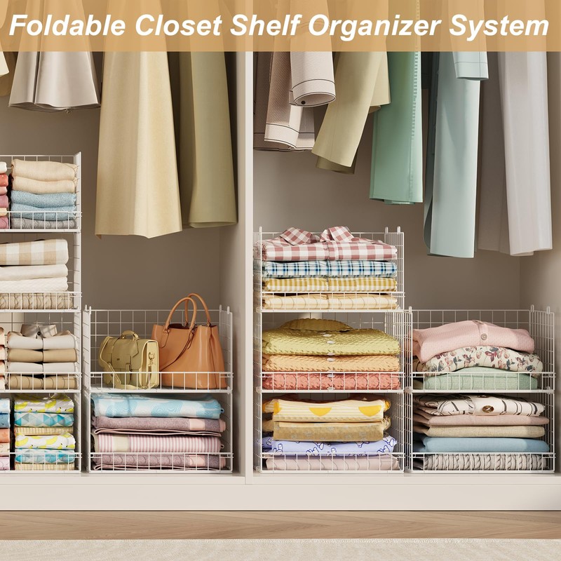 Huxitocan 6-Tier Stackable Closet Organizers and Storage Basket - Foldable