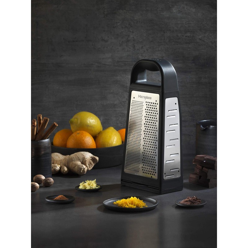 Microplane Elite Five Blade Box Grater with Measuring Cup Base,