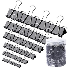 140pcs Binder Paper Clips Assorted Sizes, Binder Paper Clamps Office Supplies Clips for Paperwork, School, Home, Large Medium Small Paperclips Set with Box, Black