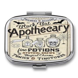 Metal 2 Compartment Pill Organizer Travel Friendly Portable Compact Pill Box Cute Pill Case to Hold Vitamins,Fish Oil,Supplements,Meds,Tablet for Purse,Pocket. (Apothecary)