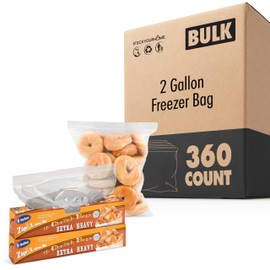 360 Count 2 Gallon Freezer Bags, Zipper Plastic Storage Bags for Freezing Food, Extra Large Freezer Bags 2 Gallon Bulk Pack with Easy Dispensing Box, Resealable Clear Two Gallon Storage Bags