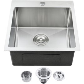 VCCUCINE Bar Sink Drop in,18 x 18 Inch Topmount RV Small Kitchen Sink,Handmade Stainless Steel Wet Bar Sink,Outdoor Single Bowl,Brushed Nickel Prep Sink with Drain