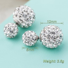 Double Shamballa Ball Earrings for Women, 925 Sterling Silver Studs, Double Austrian Crystal Ball Earrings, Disco Shamballa Ball Earrings, Gift for Women and Girls, Silver