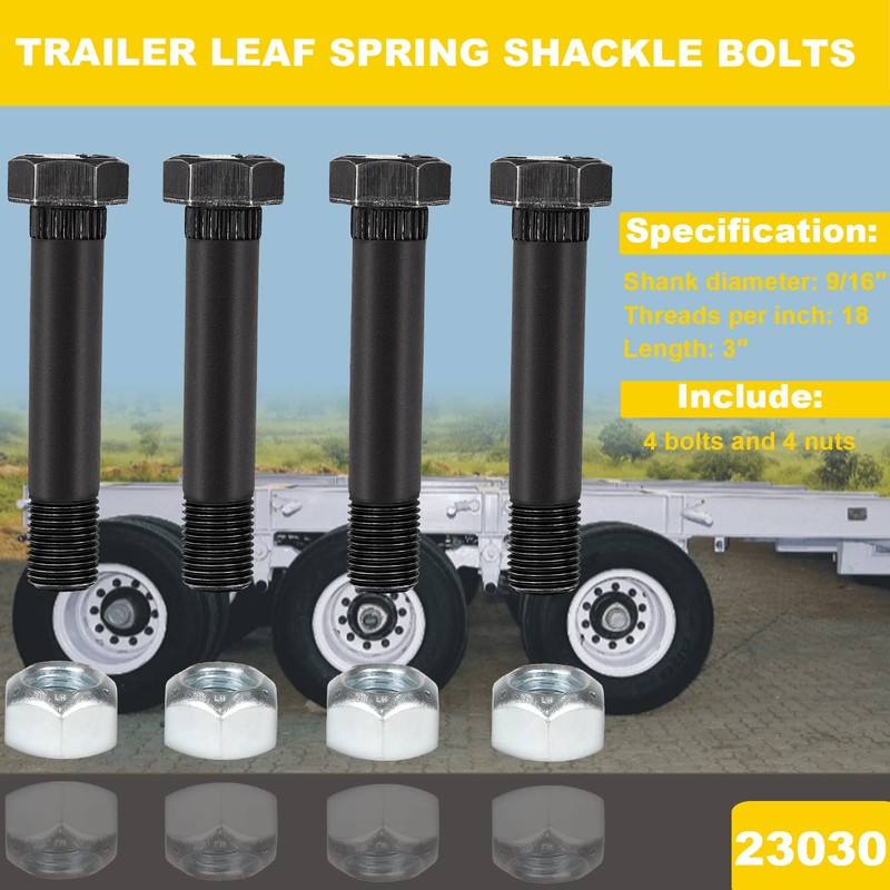 9/16"-18 X 3 Long Trailer Leaf Spring Shackle Bolts (Grade