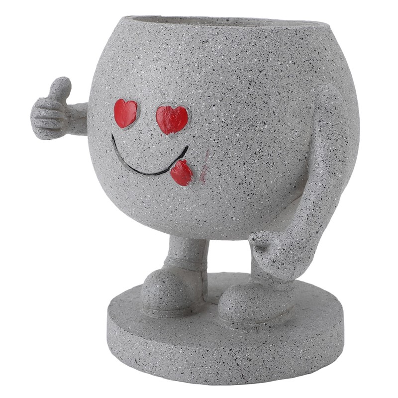 Succulent Pot Adorable Smiling Figure Standing Thumb Up Resin Flower