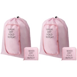2 Pcs Travel Laundry Bag Washable Dirty Clothes Bag with Drawstring and Zipper for Suitcase, 22 x 18 Inch (Pink,Classic)