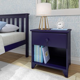 Max & Lily Classic Wood Nightstand with 1 Drawer, Kids Bedside Table/End Table, Small Nightstand for Bedroom, Blue