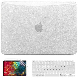 Anban Compatible with MacBook Air 13 Inch Case 2021 2020 2019 2018 Release A2337 M1 A2179 A1932 with Touch ID, Glitter Smooth Laptop Hard Shell Case + Keyboard Cover + Screen Protector, Shining Silver