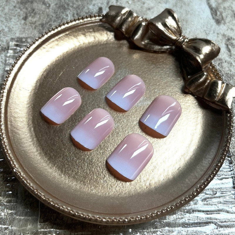 MERVF Short Press on Nails Square Fake Nails White Ombre
