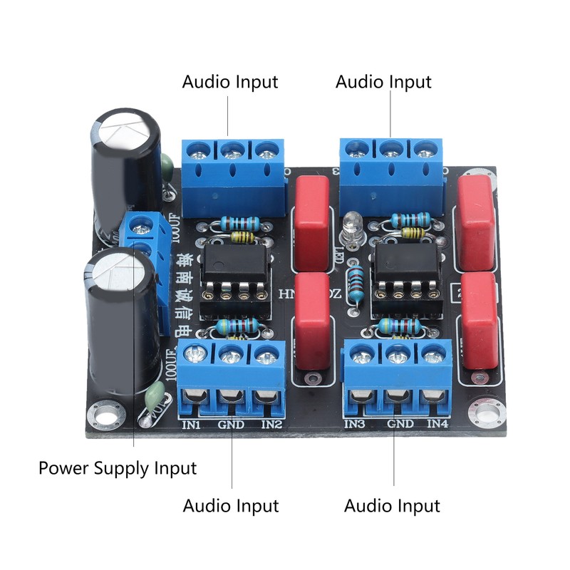 Preamplifier Board Dual Power Supply 4 Channel Audio Amplification Module