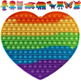 KUNSTIFY XXL Pop It Rainbow Fidget Toy Anti-Stress Toy for Adults Children Anti-Stress Popit Large Figetttoys Fidget Toy Set Figet Bubble Push Pop XXL Rainbow (Heart)