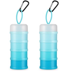 Baderke 2 Pcs Protein Powder Container with Funnels Stand, 4 Stackable Leakproof Protein Powder Dispenser, Portable Keychain Protein Powder Container for Workout, Fitness, Travel (Blue)