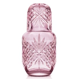 Godinger Bedside Night Carafe, Water Pitcher with Cup, Water Carafe - Cup and Bottle to Keep Next To Your Bed for a Handy Midnight Drink - Blush