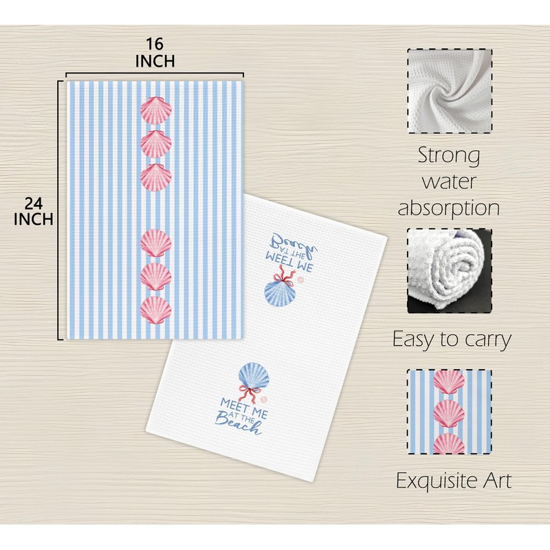 Coastal Preppy Beach Seashell Kitchen Dish Towels Dishcloth 16x24 Inches,