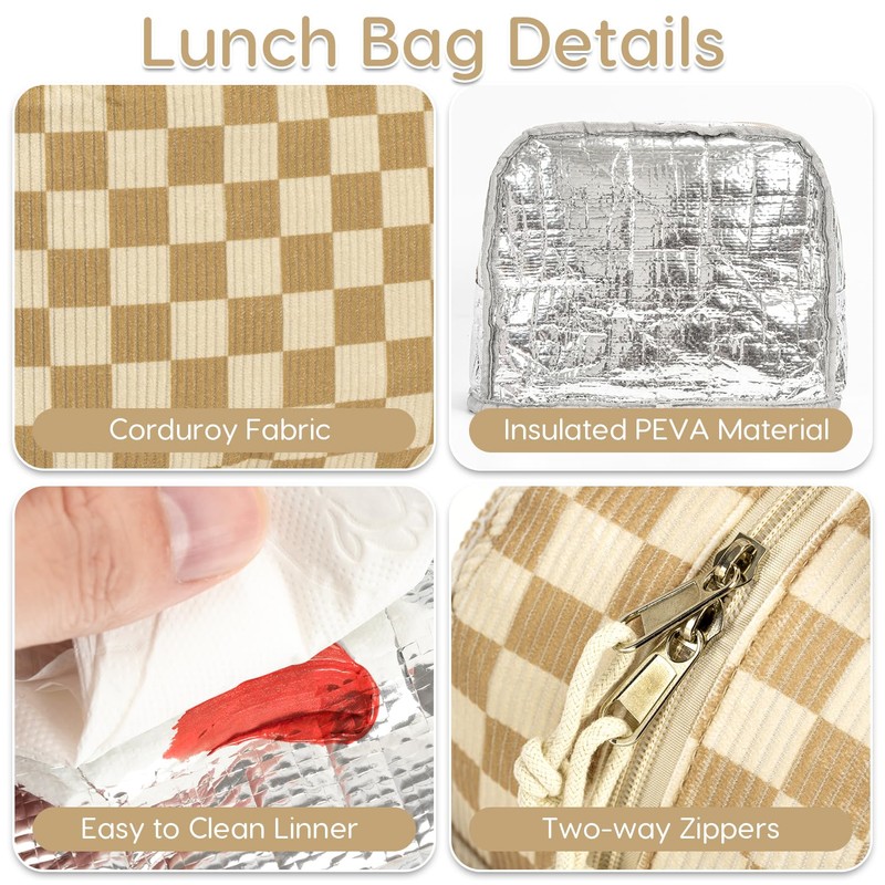 Kunoli Lunch Bags for Women, Insulated Lunch Bag, Reusable Corduroy