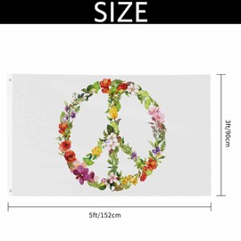Yekiua Floral Peace Sign Flag 3X5 Ft Outdoor Vintage Watercolor Flowers Premium Strongest Longest Lasting Flag Vivid Color With Brass Grommets Colorful