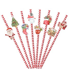 Losuya 24pcs Christmas Paper Straws Christmas Party Straws Decorations Accessories