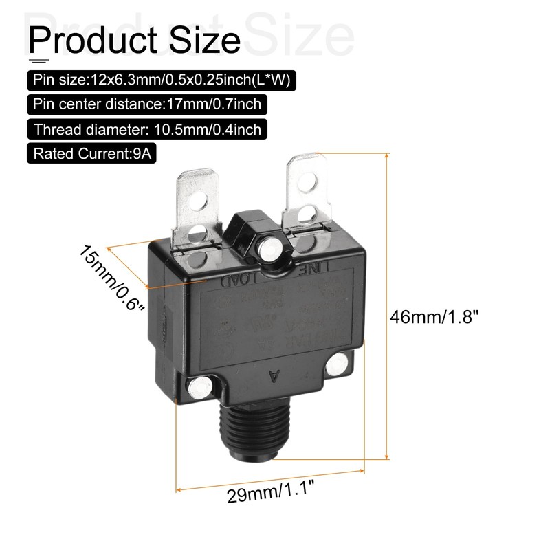 DMiotech 9A Thermal Circuit Breaker 125/250V AC 50V DC 50/60Hz